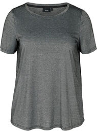 Kortärmad t-shirt med glitter, Black w Silver 