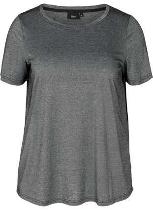Kortärmad t-shirt med glitter, Black w Silver , Packshot image number 0