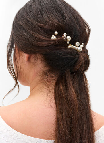 3-pack hårspännen med pärlor, Pearl, Model image number 0