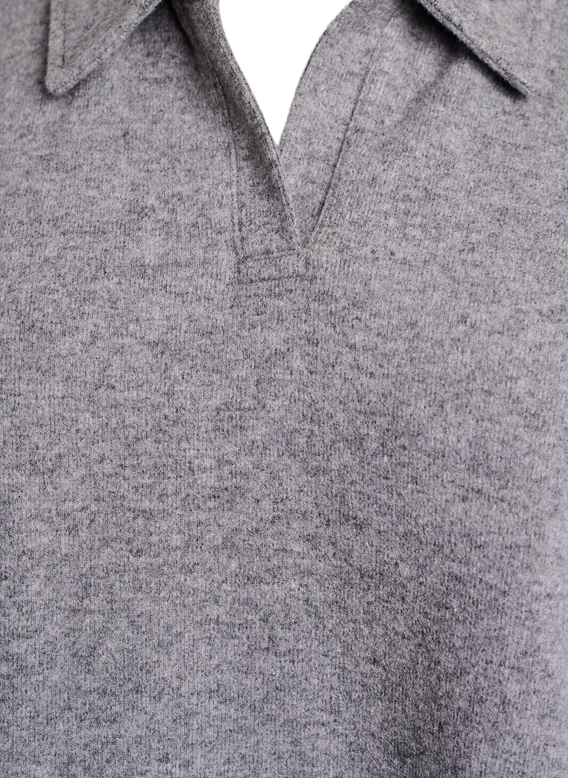 Zizzi Blus i jersey med krage och v-ringning, Gr&aring;, Packshot image number 2