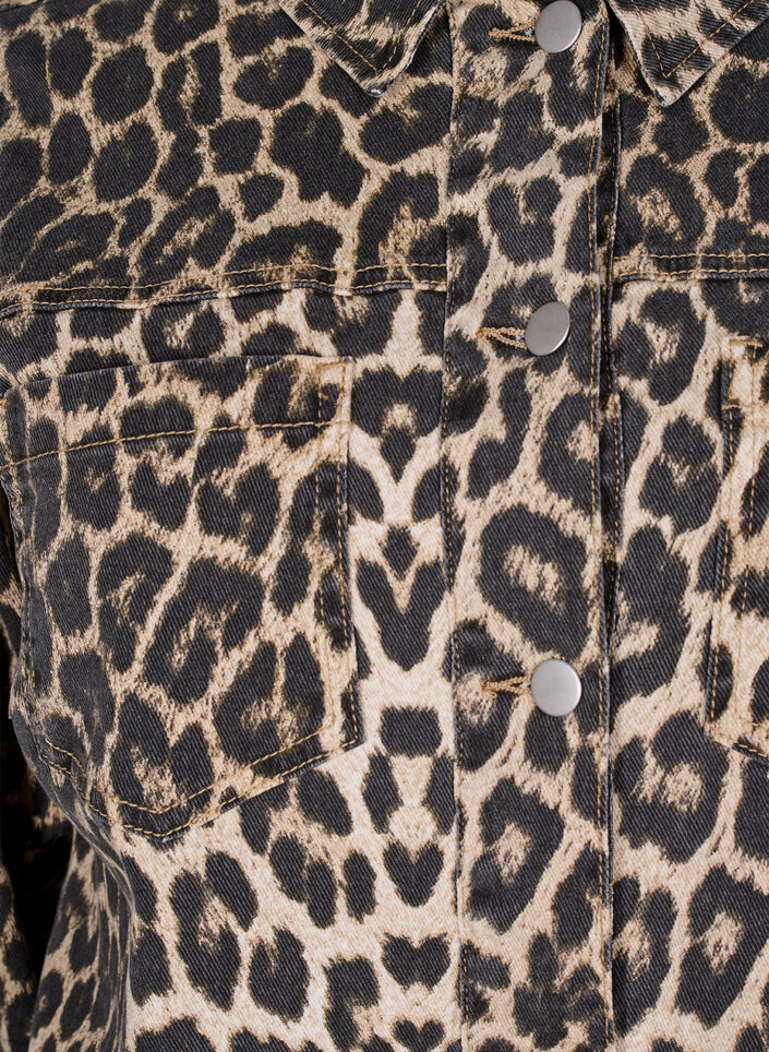 Jeansjacka med leopardmönster och bröstfickor, Brun, Packshot image number 2