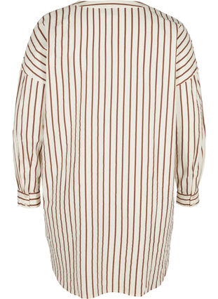 Lång randig bomullsskjorta med v-ringning, Stripe, Packshot image number 1