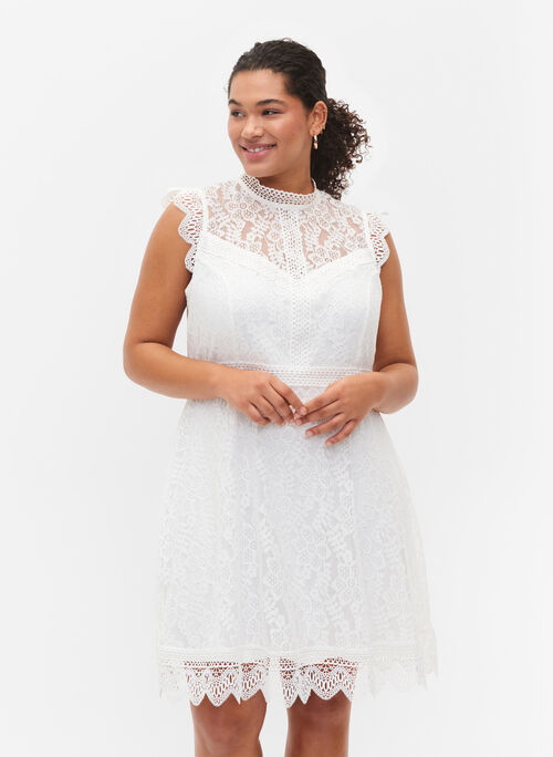 Ärmlös spetsklänning, Bright White, Model