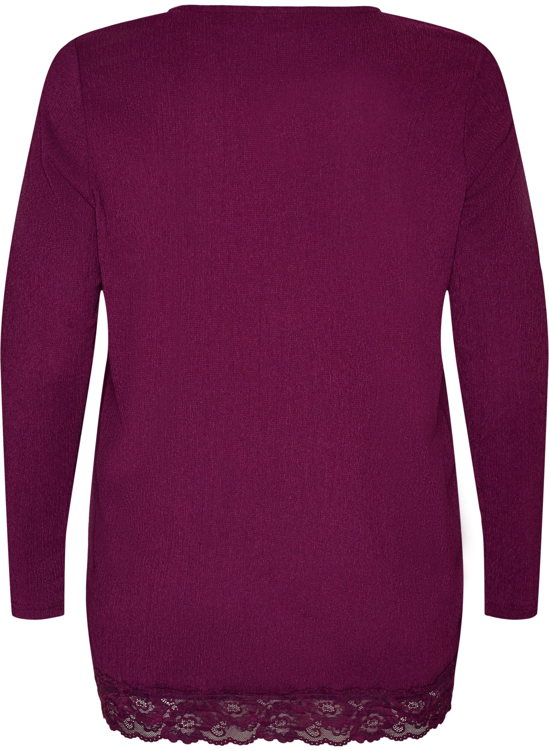 ZizziBlus i jersey med asymmetrisk spetskant, Lila, Packshot image number 1