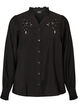 Skjortblus med broderade blomapplikationer, Svart, Packshot image number 0
