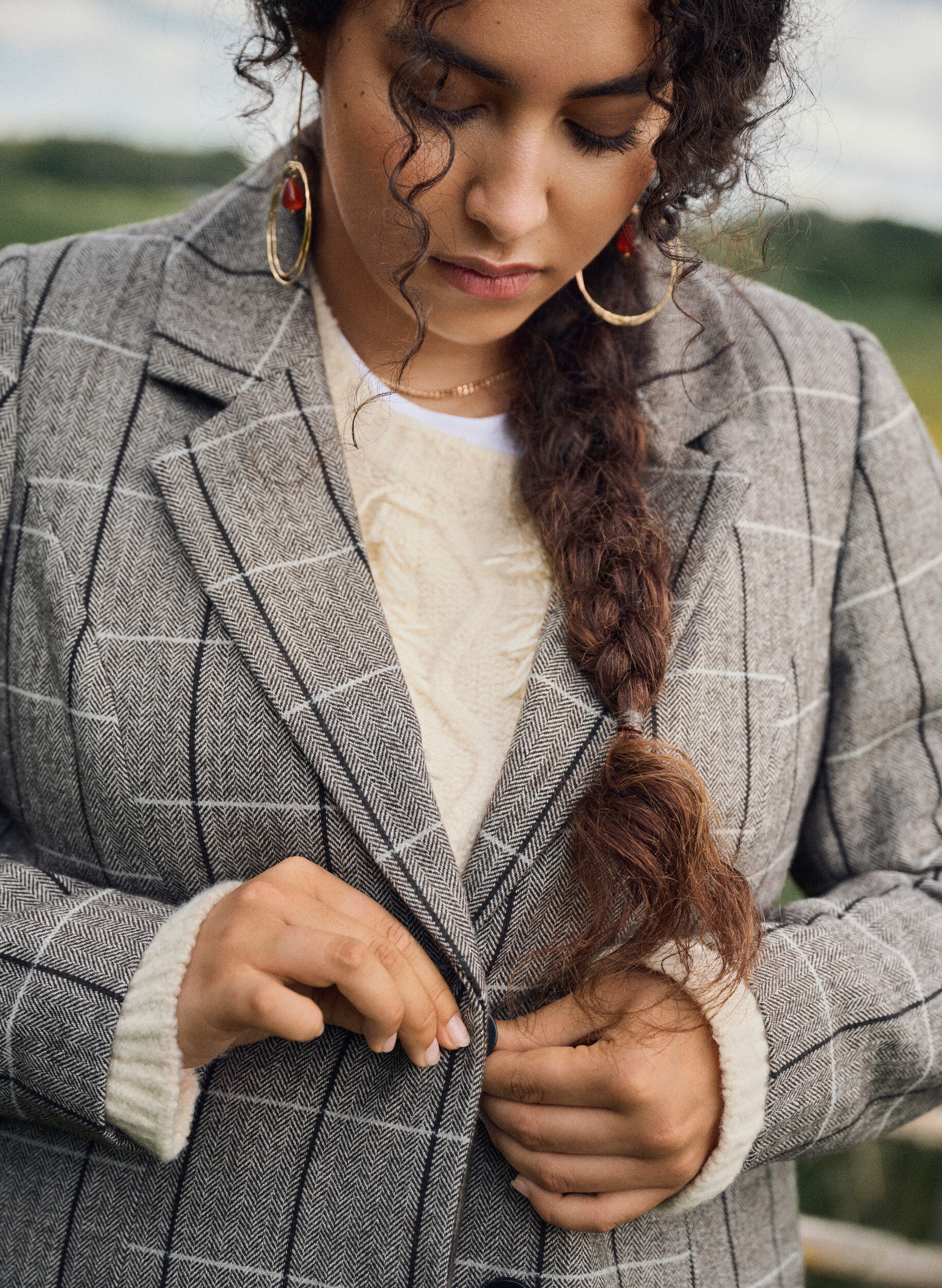 Zizzi Klassisk rutig blazer, Gr&aring;, Image image number 0