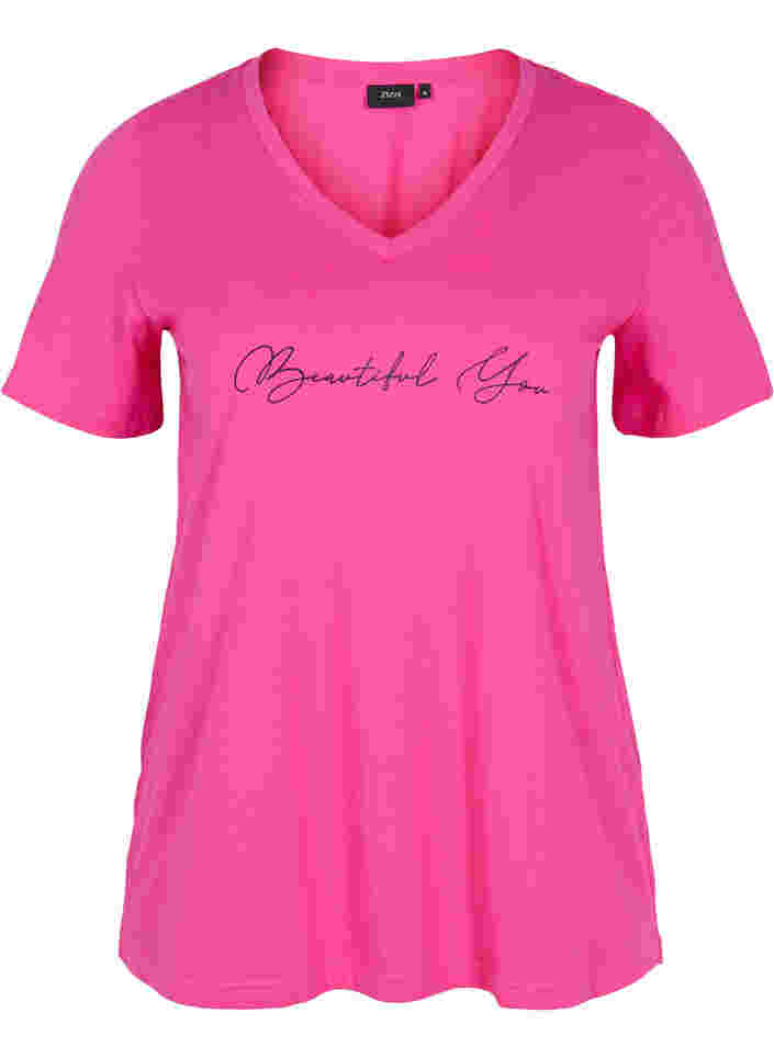 Kortärmad t-shirt i bomull med tryck, Magenta Beautiful, Packshot image number 0