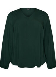 Blus i viskos med v-ringning och rundad nederkant, Gr&ouml;n