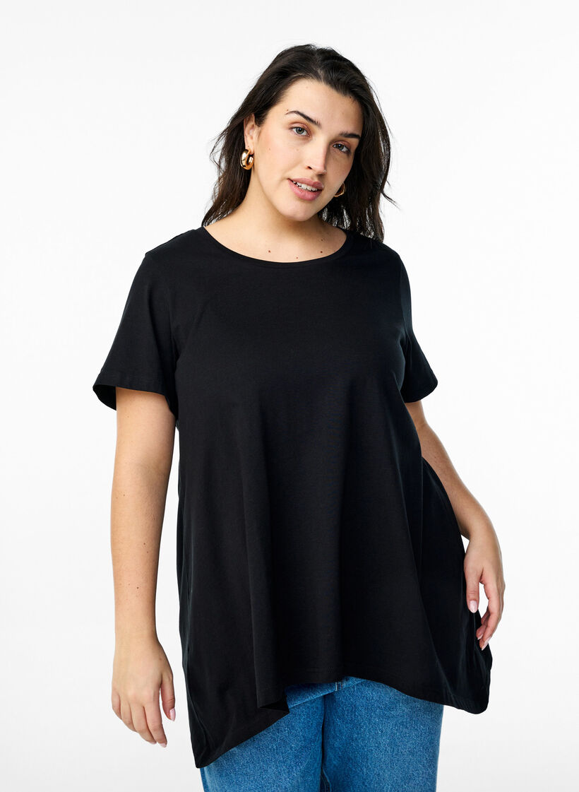T-shirt med rund hals och A-linjeform, Svart, Model image number 0