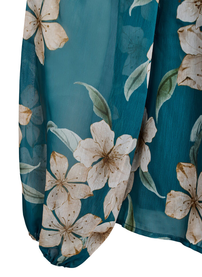 Chiffongblus med blommigt tryck och l&aring;nga &auml;rmar, Gr&ouml;n, Packshot image number 3