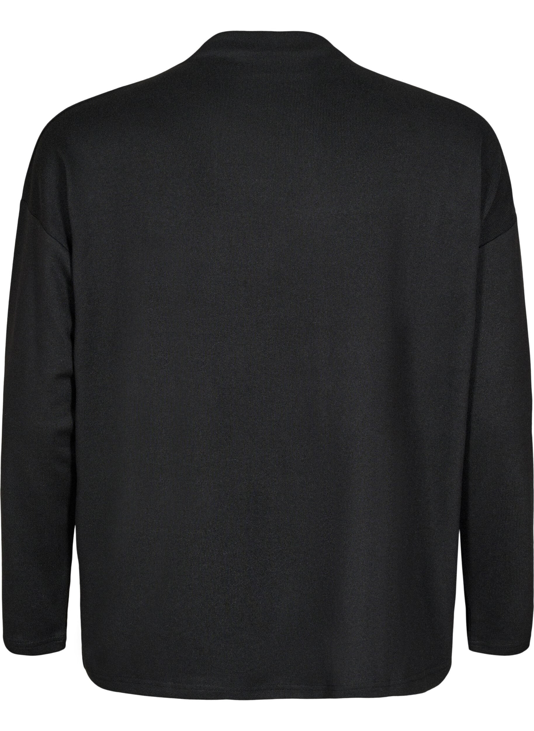 Zizzi H&ouml;g hals, l&aring;ng&auml;rmad blus, Svart, Packshot image number 1