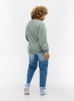 Croppade jeans med kontrast, Blue denim, Model image number 1