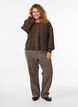 Ribbstickad kofta med knappar, Brun, Model image number 1