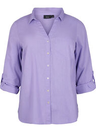 Skjortblus med knappstängning i bomull-linblandning, Lavender