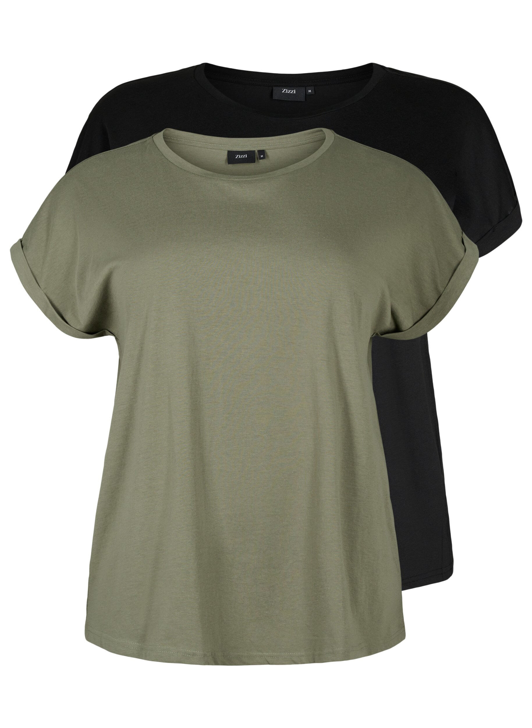 Zizzi2-pack kort&auml;rmade t-shirtar, Gr&ouml;n, Packshot image number 0