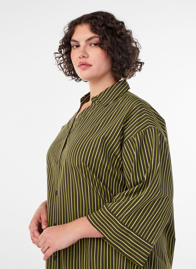 L&ouml;s randig skjorta med 3/4-&auml;rmar, Gr&ouml;n, Model image number 3