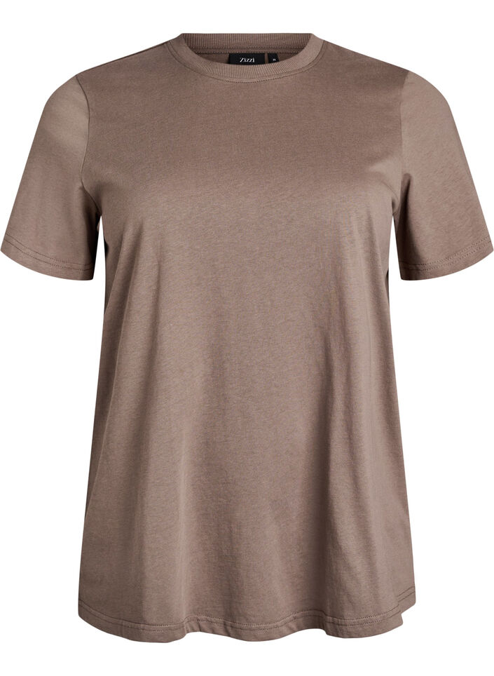 Enkel t-shirt i bomull med rund halsringning, Brun, Packshot image number 0