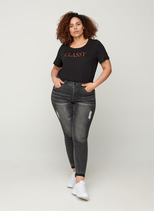 A-linjeformad t-shirt i bomull, Black, Model image number 2