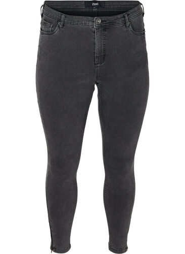 Croppade Amy jeans med blixtlås, Grey Denim, Packshot image number 0