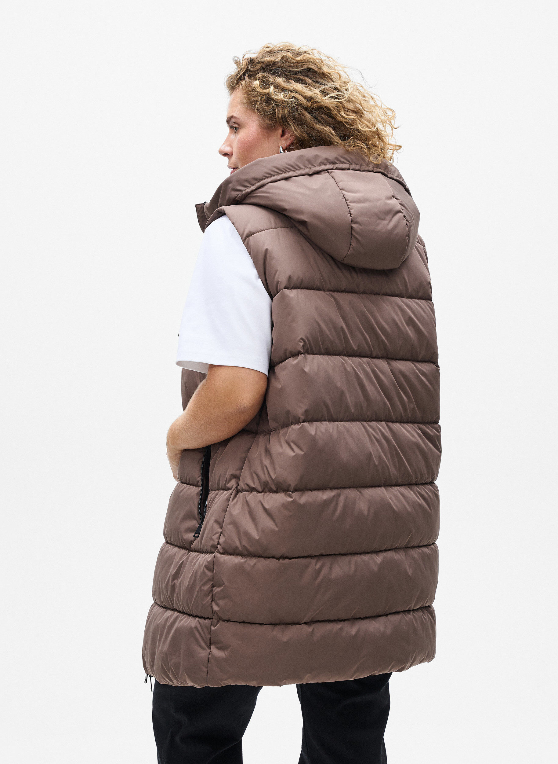 ZizziL&aring;ng v&auml;st med huva och fickor, Brun, Model image number 2