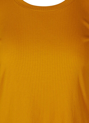 Ribbad t-shirt med korta puffärmar, Buckthorn Brown, Packshot image number 2