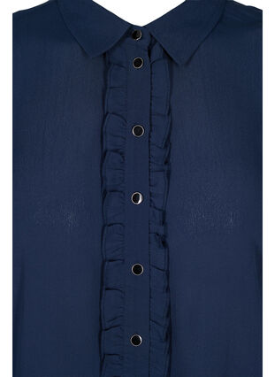 Långärmad blus med knappar och volangdetaljer, Navy Blazer, Packshot image number 2