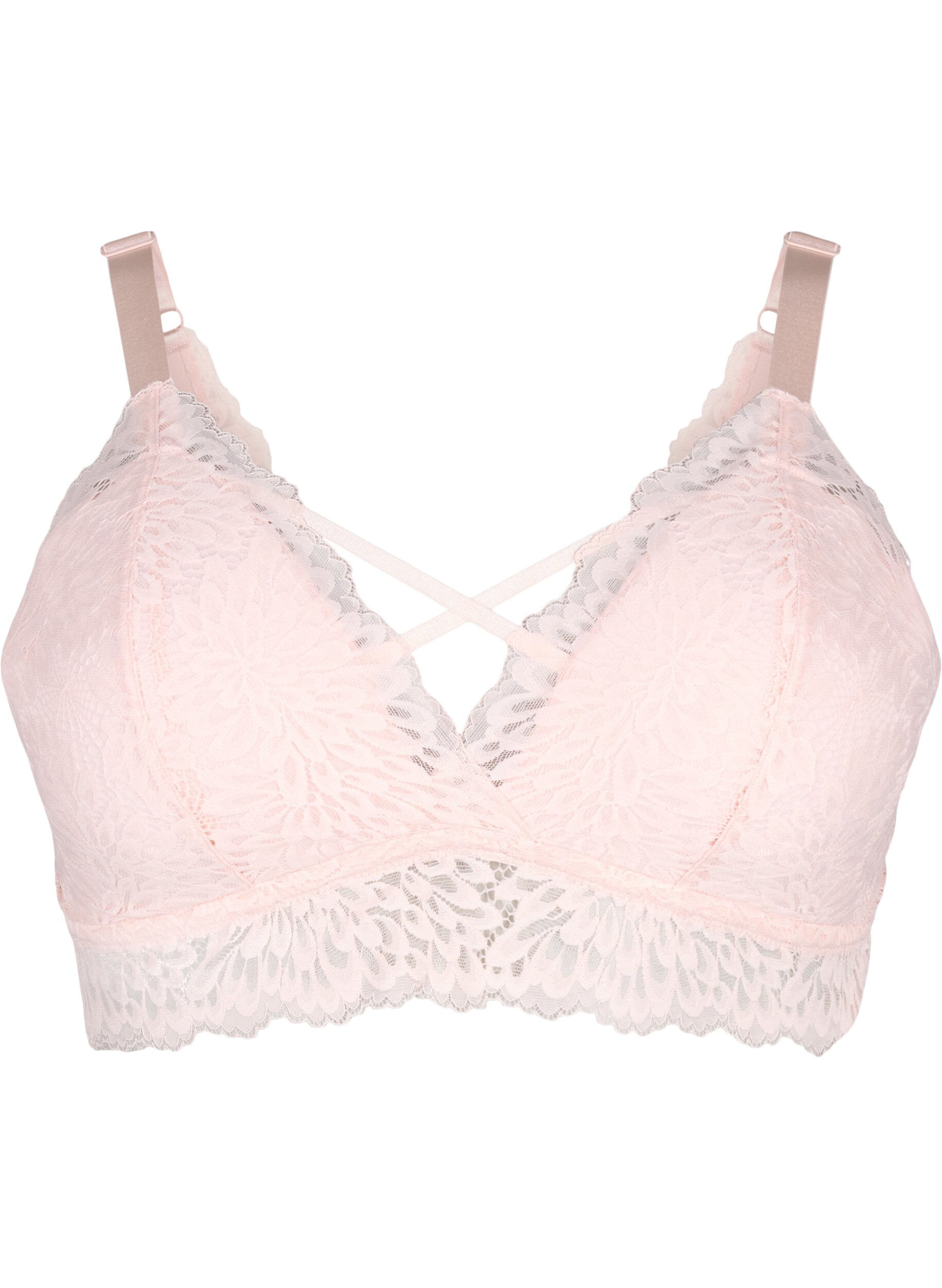 Zizzi Bralette med sn&ouml;rdetalj och mjuk vaddering, Peach Blush, Packshot image number 0