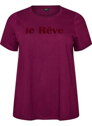 T-shirt i ekologisk bomull med velourtext, Lila