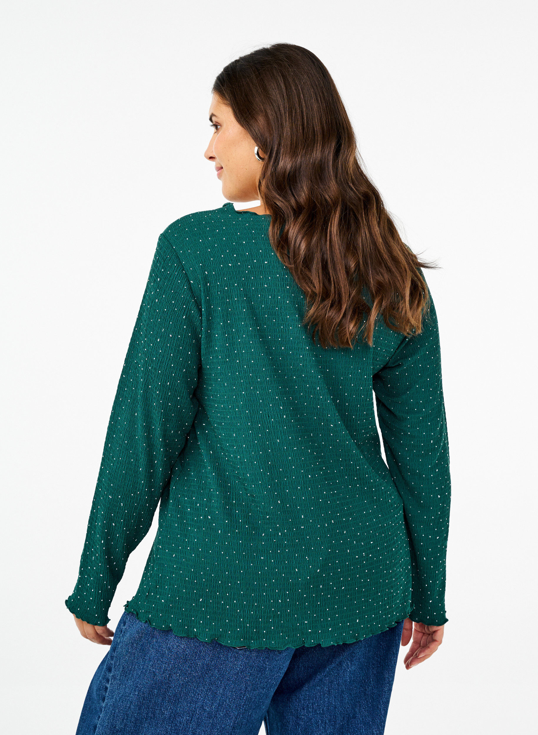 Zizzi L&aring;ng&auml;rmad blus med strass, Gr&ouml;n, Model image number 2