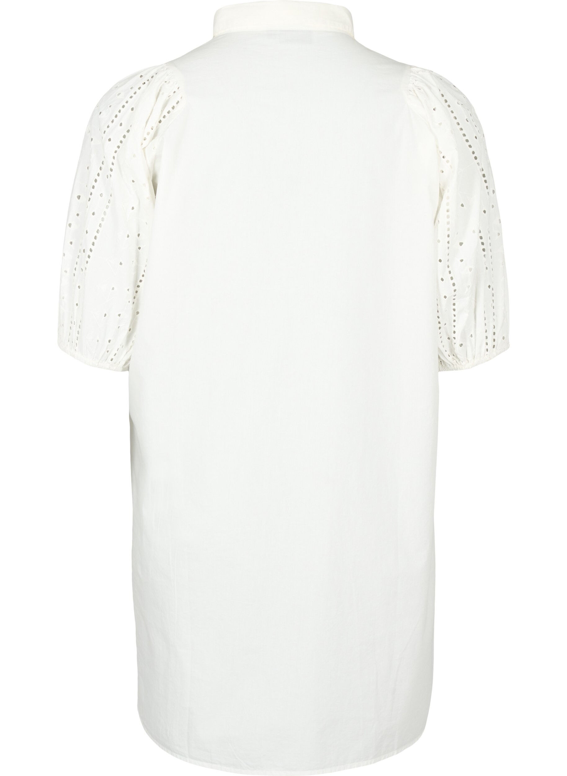 Zizzi Skjortkl&auml;nning i bomull med broderi anglaise, Off White, Packshot image number 1
