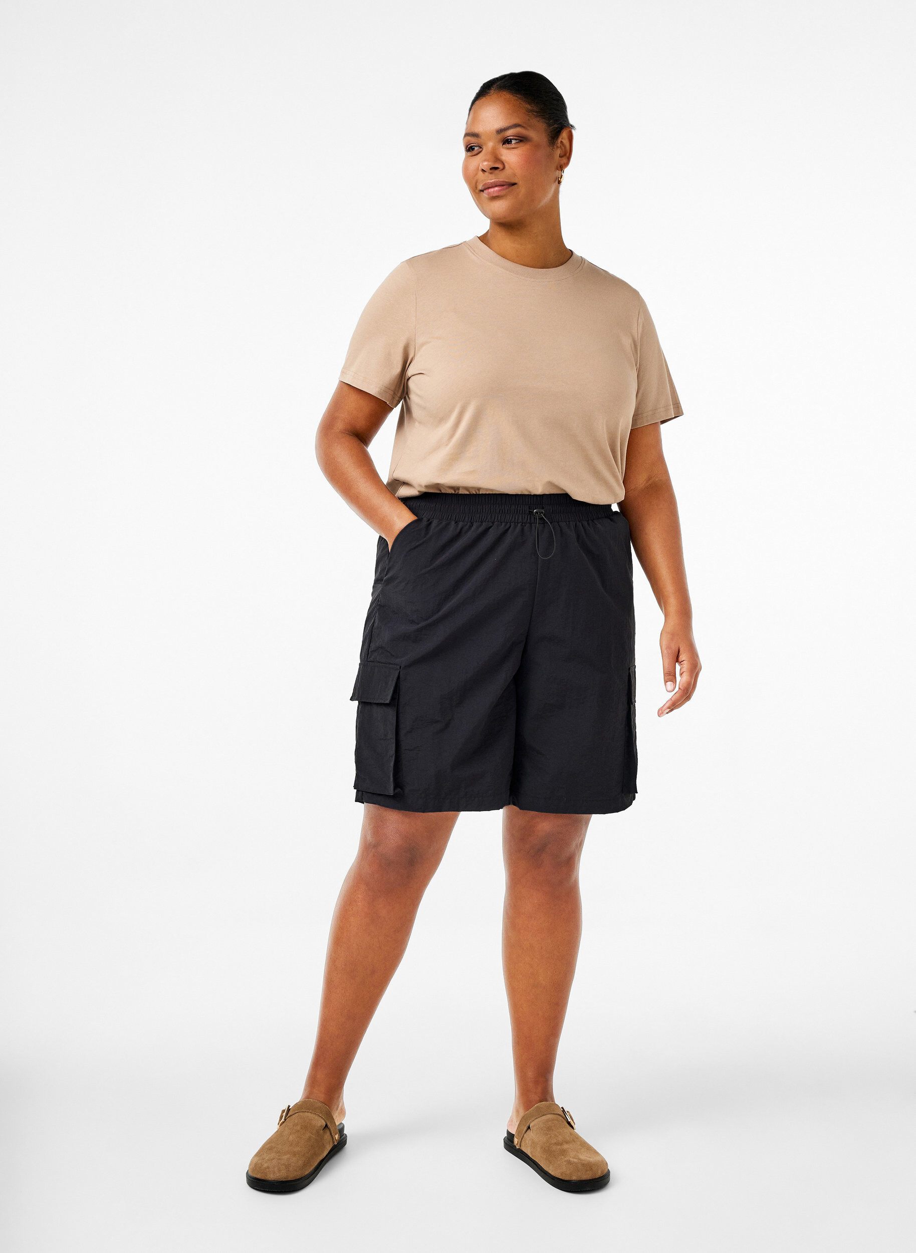 ZizziEnkel t-shirt i bomull med rund halsringning, Beige, Model image number 1