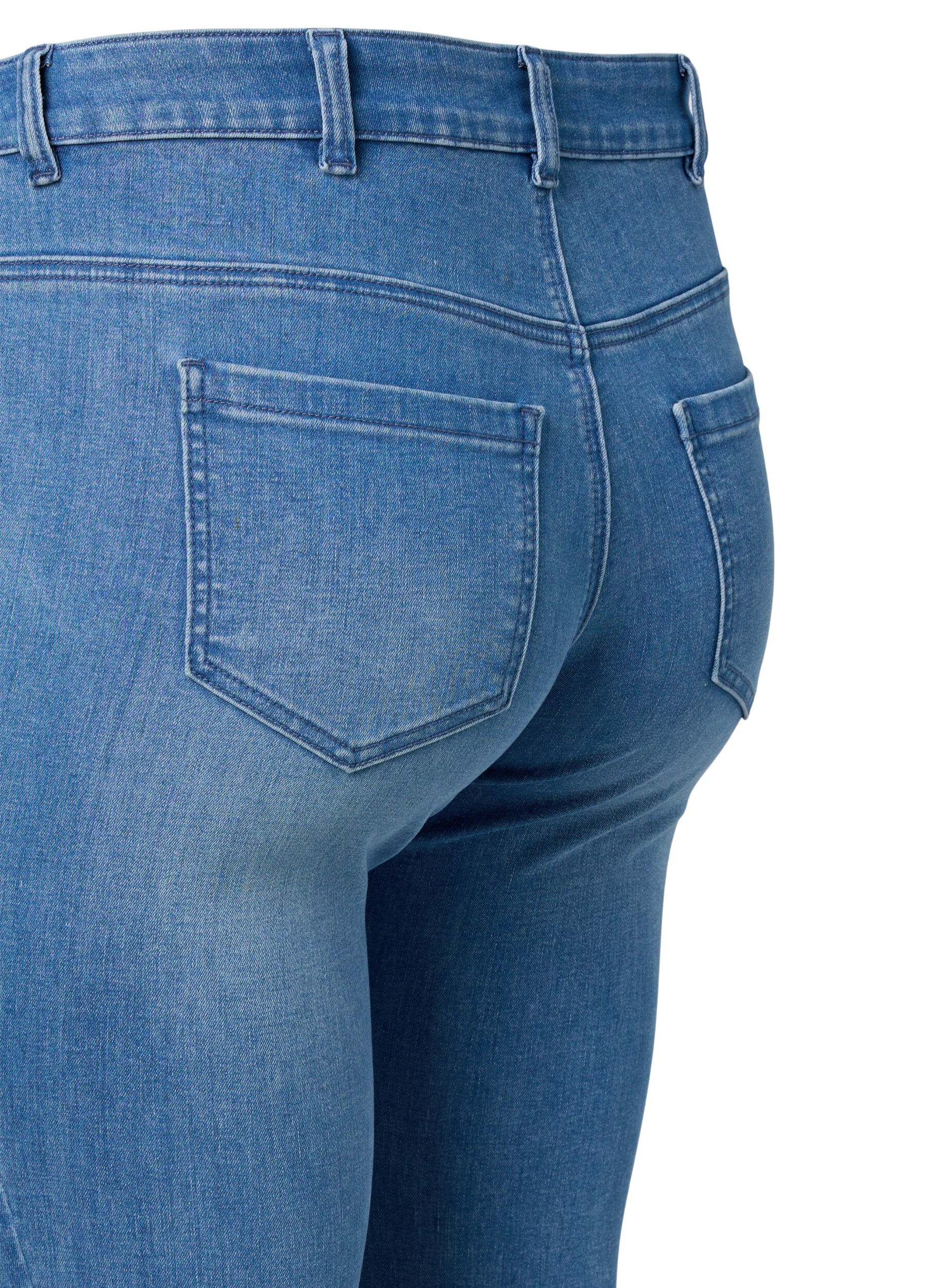 Zizzi Croppade Emily jeans med broderi, Blue denim, Packshot image number 3