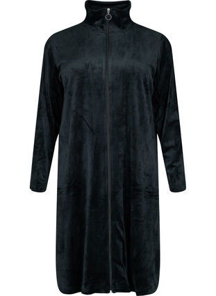Velour morgonrock med blixtlås, Black, Packshot image number 0