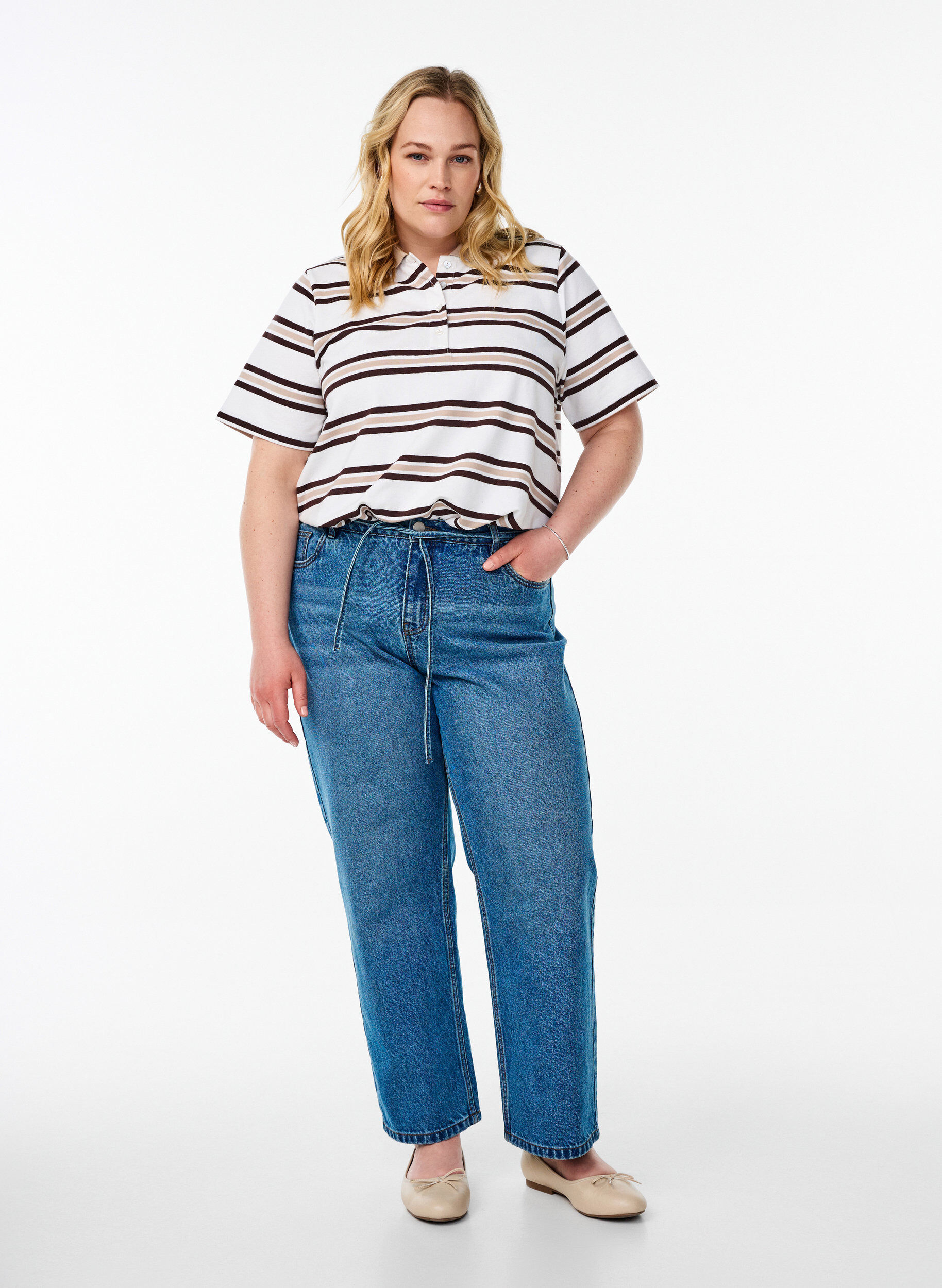 Zizzi Kort&auml;rmad polotr&ouml;ja, Vanilla, Model image number 1