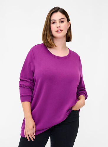 Tröja i sweatshirtmaterial med rund hals och långa ärmar, Dark Purple, Model image number 0