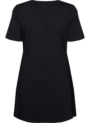 Enfärgad klänning i bomull med korta ärmar, Black, Packshot image number 1