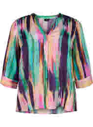 Mönstrad skjorta i viskos med 3/4-ärmar, Purple AOP