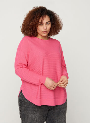 Stickad tröja med rund halsringning, Hot Pink, Model image number 0