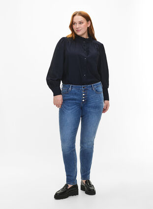 Sanna jeans med supersmal passform och knappstängning, Blue denim, Model image number 0
