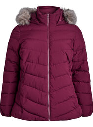 Kort pufferjacka med huva, Mörk Bordeaux
