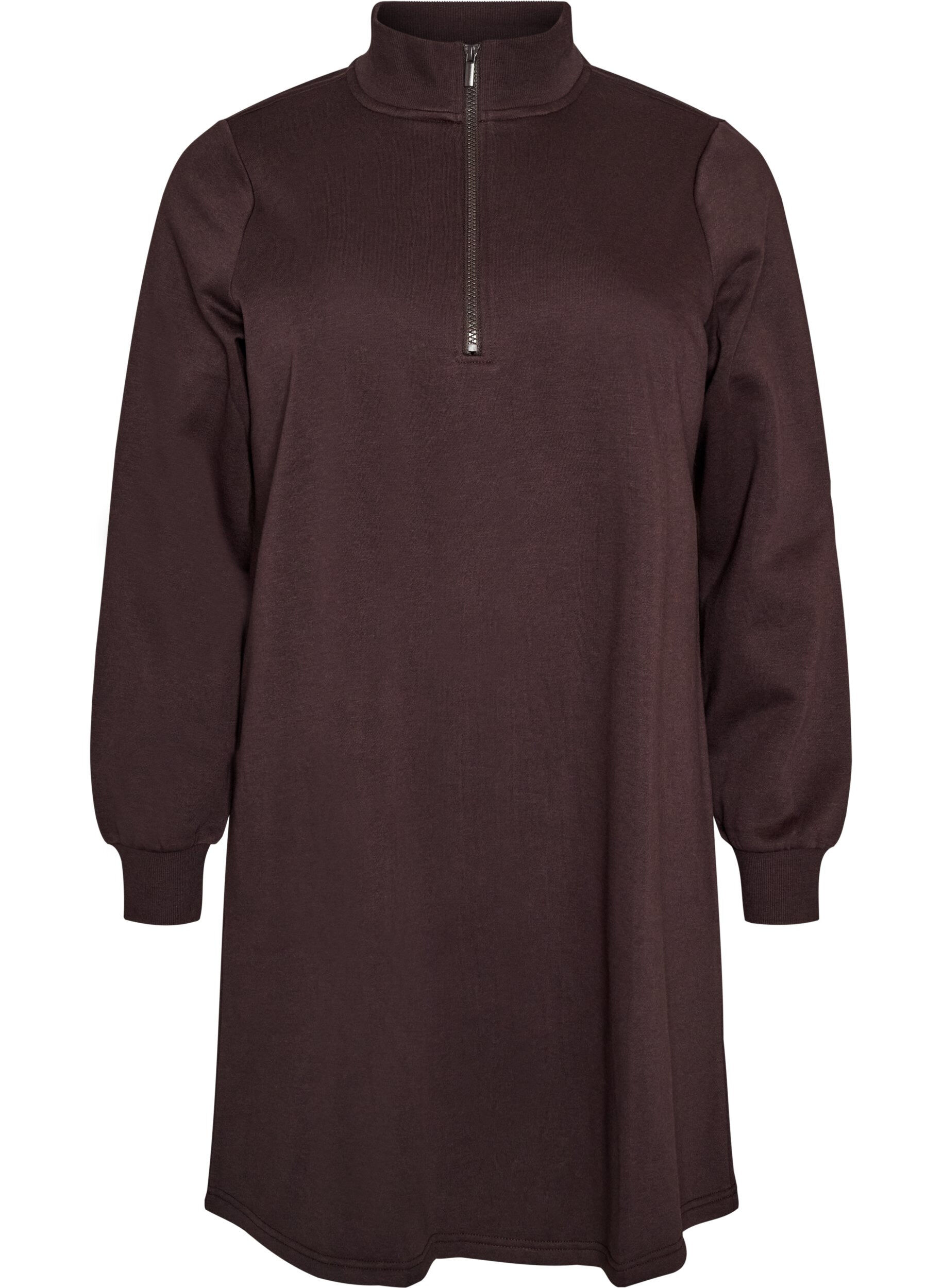 ZizziSweatshirtkl&auml;nning med h&ouml;g ribbad krage och dragkedja, Brun, Packshot image number 0