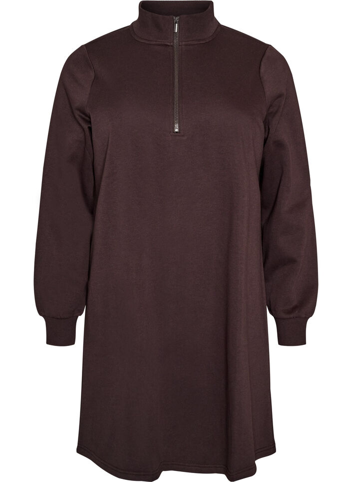 Sweatshirtkl&auml;nning med h&ouml;g ribbad krage och dragkedja, Brun, Packshot image number 0