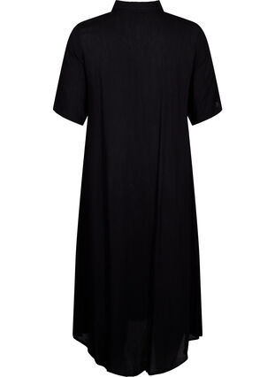 Skjortklänning i viskos med korta ärmar, Black, Packshot image number 1