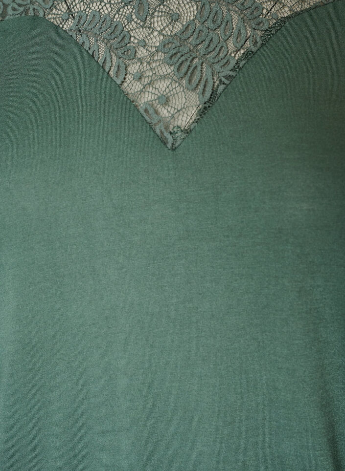 Blus med spetsinf&auml;llning och ballong&auml;rmar, Gr&ouml;n, Packshot image number 2
