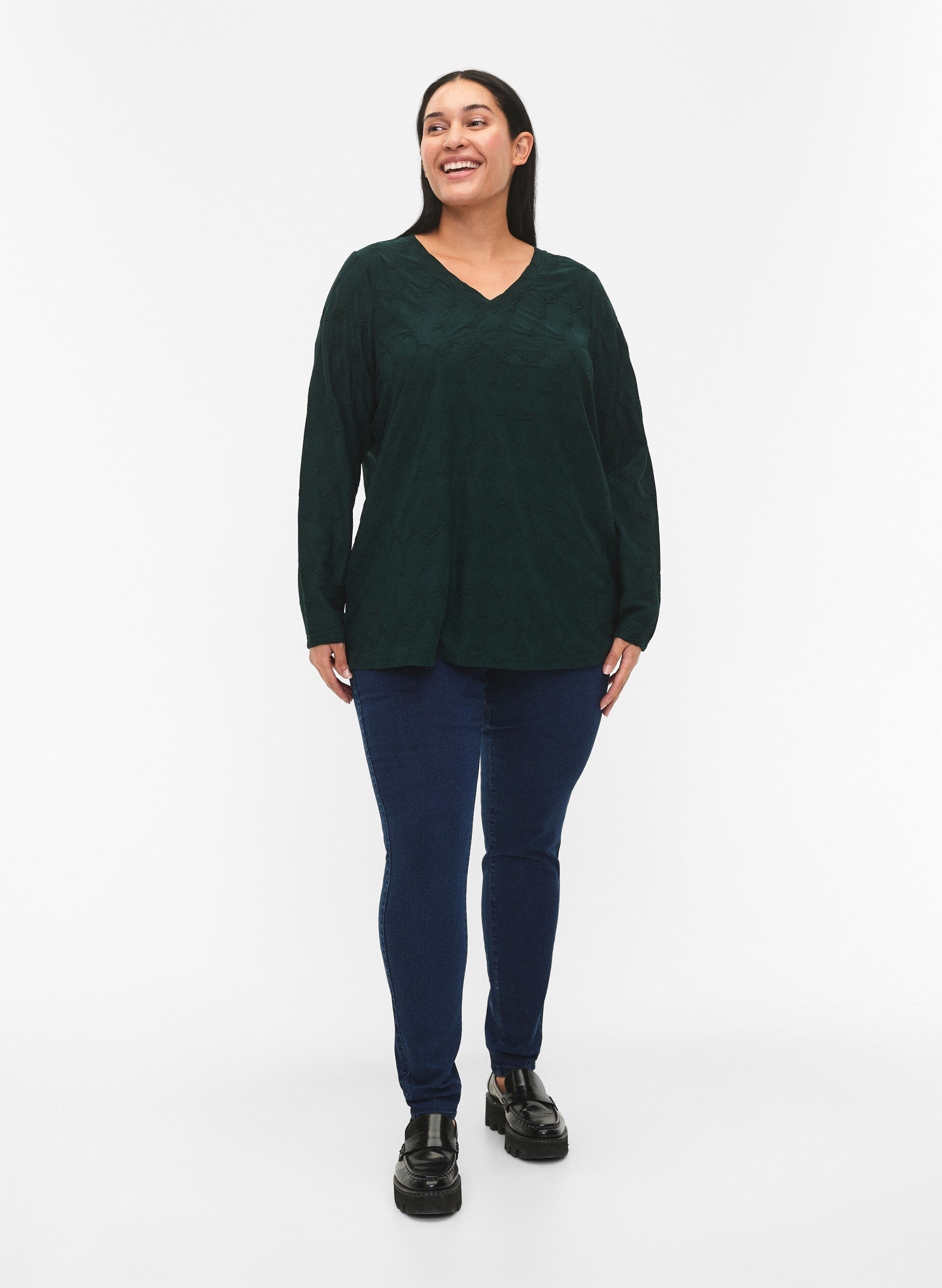 Zizzi FLASH &ndash; jeggings med bred res&aring;r i midjan, Bl&aring;, Model image number 0