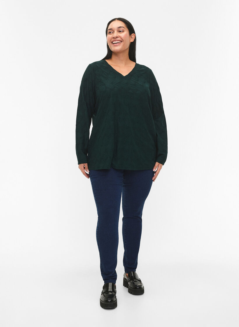 FLASH – jeggings med bred resår i midjan, Blå, Model image number 0