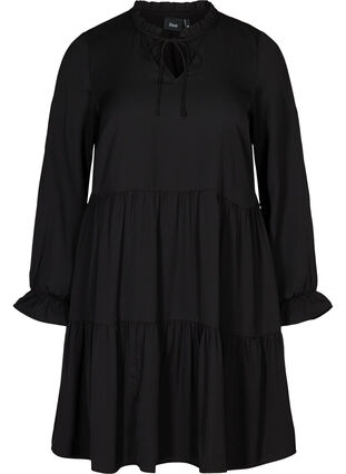 Klänning med veck knytdetalj, Black, Packshot image number 0