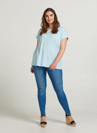 T-shirt i bomullsmix, Dream Blue Mel., Model image number 0