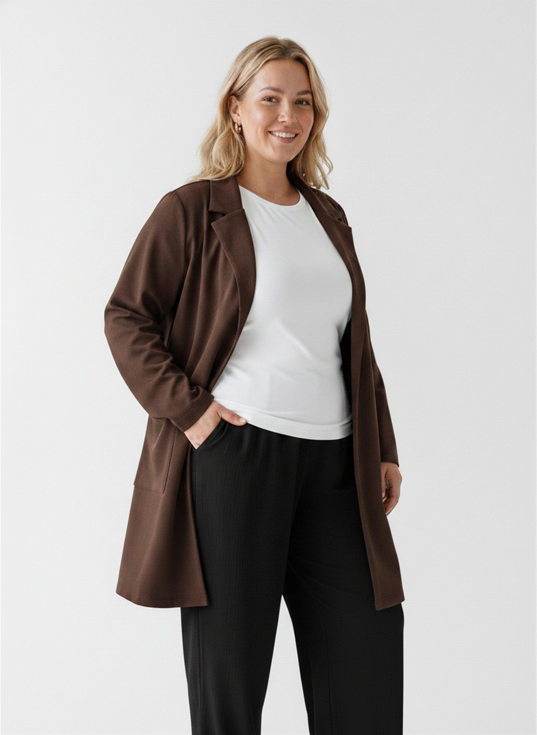 ZizziL&aring;ng kavaj med fickor, Brun, Model image number 0