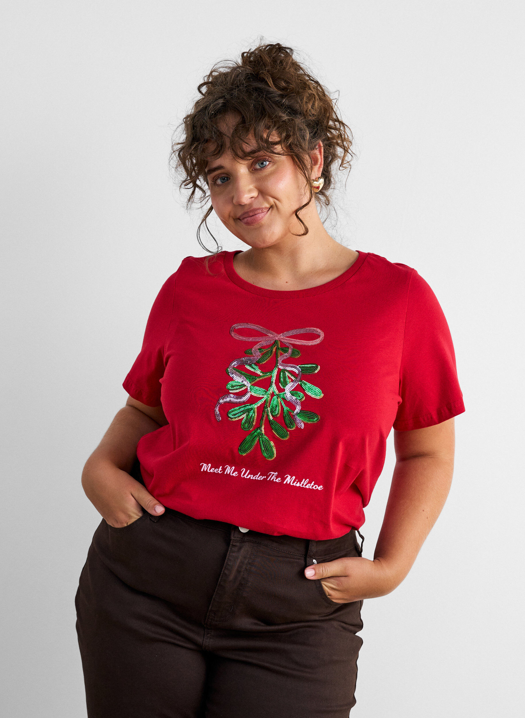 ZizziJul-t-shirt i ekologisk bomull, R&ouml;d, Model image number 0